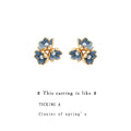 Gold Tone Blue Enamel Flower And Pearl Cluster Stud Earrings view 1