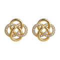 Gold Interlocked Rope Knot Pave Crystal Stud Earrings view 5