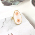 Gold Tone Long Oval Pressed Flower Statement Rings in Three Colors view 6