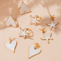 White Shell Heart Starfish Rings Earrings Charms Gold Steel view 2