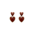 Brown And White Double Heart Drop Stud Earrings Fashion Earrings view 5