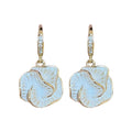 White Iridescent Abstract Flower Gold Tone Hook Earrings view 5