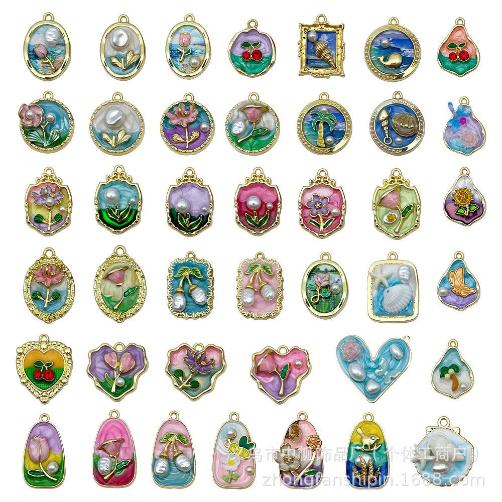 Zinc Alloy Enamel Pearl Cherry Charm Pendant for DIY Necklace Bracelet Earrings
