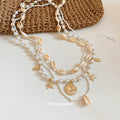 Layered Shell Pearl and Starfish Pendant Necklace Set view 2