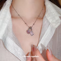 Silver Pink Heart Charm Necklace Envelope Charm Beaded Chain view 3