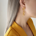 Gold Hollow Butterfly Wing Drop Earrings Faux Pearls view 6