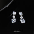 Silver-Tone Clear CZ Square Round Tier Drop Earrings view 4