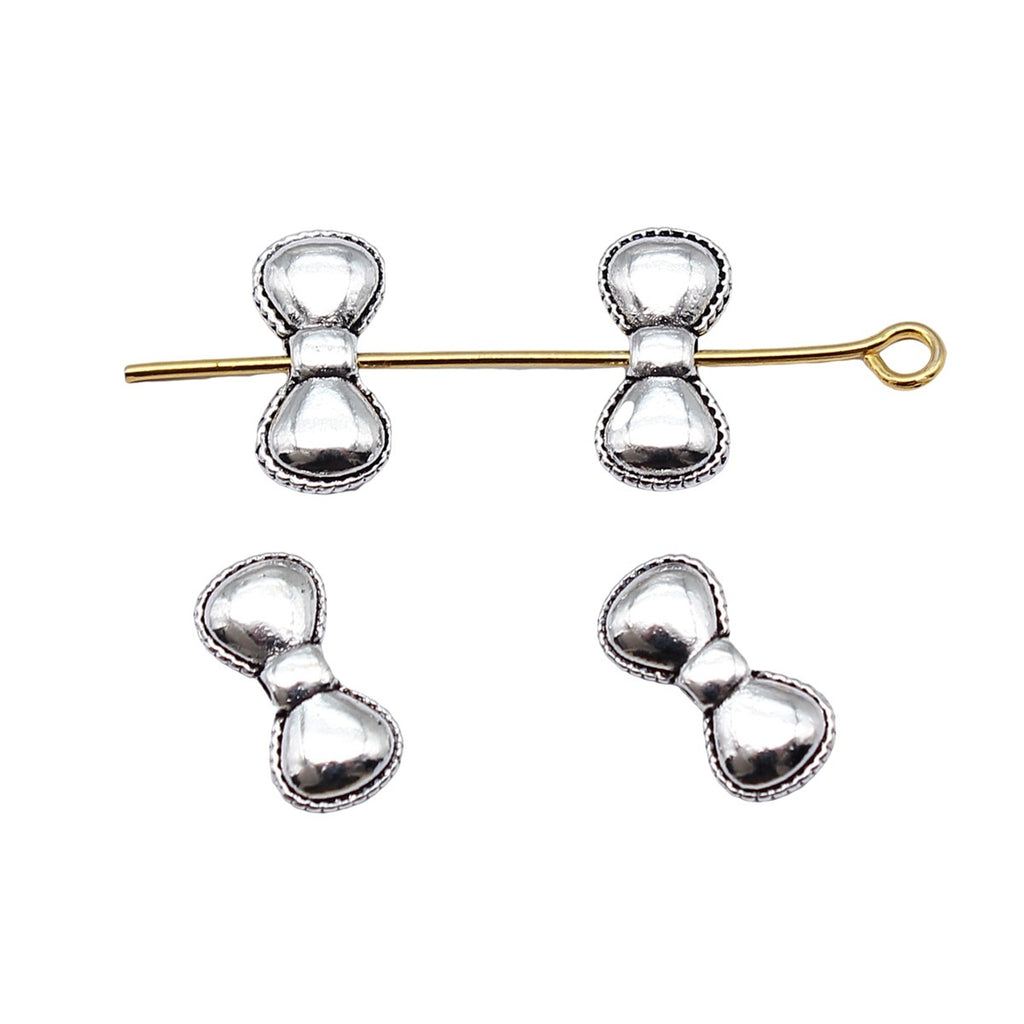 12x6mm 0.6g Antique Silver Zinc Alloy Bowknot Shape Small Hole Butterfly Beads for Bracelet Jewelry Making