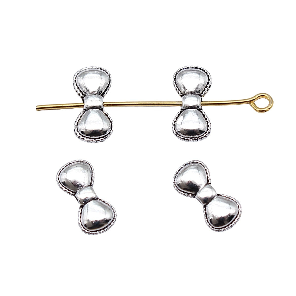 12x6mm 0.6g Antique Silver Zinc Alloy Bowknot Shape Small Hole Butterfly Beads for Bracelet Jewelry Making