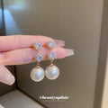 Crystal Flower Stud Earrings With Large Pearl Drops view 4