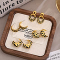 Gold Leopard Pattern Open C Hoop Earrings in Four Shapes view 1