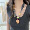 Fabric Scarf Wood Acrylic Bead Necklace Three Styles view 7