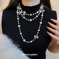Black Bow Charm Double Strand Pearl Look Long Necklace view 3