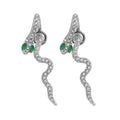 Green Accent Snake Long Dangle Stud Earrings in Two Finishes view 5