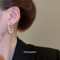 Silver Tone Open Hoop Stud Earrings Wrapped with Pearls view 3