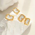 Rectangular Scroll Enamel Stud Earrings Gold And Silver Steel Tone view 4