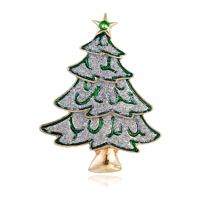 Green Silver Tone Christmas Tree Enamel Metal Brooch Pin