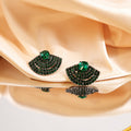 Dark Metal Fan Multi Row Crystal Stud Earrings Three Colors view 4
