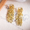 Rose Flower Leaf Fringe Long Statement Stud Earrings view 6