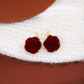 Burgundy Rose Flower Statement Long Dangle Hook Earrings view 2
