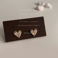 Gold Heart Baguette Crystal Stud Earrings Beaded Frame view 3