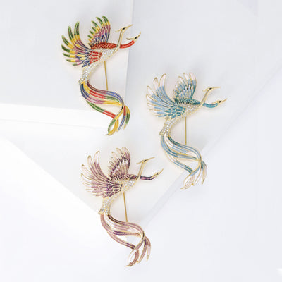 Gradient Enamel Phoenix Brooch shown against a white display background