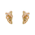 Gold Croissant Pink Enamel Bow Crystal Stud Earrings view 5