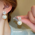 Crystal Geometric Pearl Look Drop Earrings in Three Shapes view 4