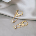 Gold Heart Huggie Hoop Earrings Crystal Ball Dual Chain view 4