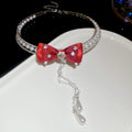 Red Bow Crystal Choker Necklace With Pearl Chain Drops view 6