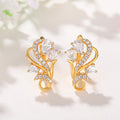 Gold Tone Floral Leaf CZ Ring and Matching Ear Clip Set view 7
