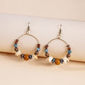 Antique Gold Brown Bead Large Statement Hoop Earrings view 1
