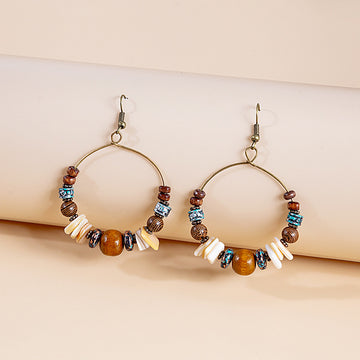 Antique Gold Brown Bead Large Statement Hoop Earrings