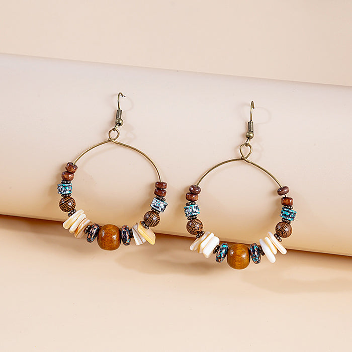 Antique Gold Brown Bead Large Statement Hoop Earrings