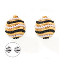 Round Domed Pearl Bead Stripe Stud Earrings Gold Steel view 5