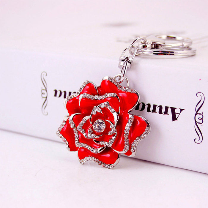 Rhinestone Rose Flower Zinc Alloy Car Keychain and Bag Charm