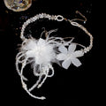 White Feather Flower Pearl Crystal Necklace Ear Clips view 7