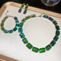 Faceted Rectangle Stone Necklace Bracelet Earring Sets view 6