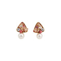 Gold Geometric Crystal Stud Earrings With White Pearl Drops view 5