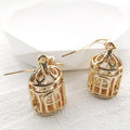 Gold Mini Birdcage Pearl Drop Earrings Hollow Cage Charm view 5