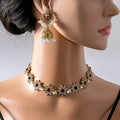 Four Color Ornate Jhumka Necklace and Earring Jewelry Sets view 2