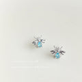 Silver Tone Bee And Aqua Teardrop Stone Stud Earrings view 3