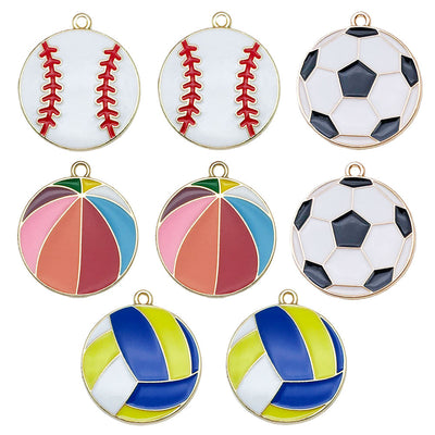 Colorful assorted shape charms arranged on a light background