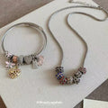 Silver Snake Chain Crystal Bead Necklace Charm Cable Bangle view 1
