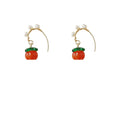 Gold Tone Persimmon Drop Earrings Pearl Curved Hooks view 5
