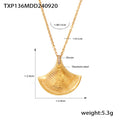 Gold Steel Fan Shell Earrings Pendant Necklace Herringbone Chain view 7