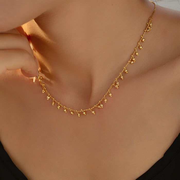 Gold Mini Ball Gourd Drop Pendant Chain Necklace Copper