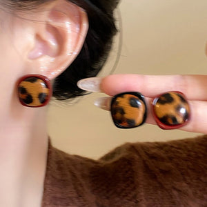 Leopard Print Geometric Stud Earrings in Four Styles