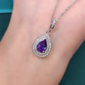 Silver Teardrop Double Halo Pendant Necklace Four Colors view 3