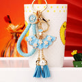 Pearl Flower Fan Tassel Keychains in Three Colors with Fortune and Plain Loops view 3